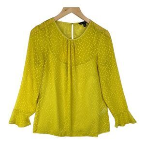 Banana Republic Blouse Swiss Dot Sheer Long Sleeve Ruffle‎ Cuff Yellow Size S